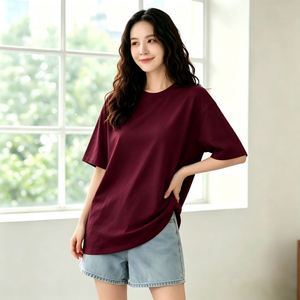 Camiseta Personalizada de 400 g/m² para Hombre, 100 % Algodón, Estilo Urbano Holgado, Diseño Gráfico Vintage, Unisex, Casual, Manga Corta, Color Claret - Product Image 3