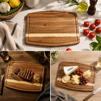 Ensemble d'assiettes à dîner en bois courbé artisanal de qualité supérieure, plateau esthétique en bois d'acacia pour sushis, apéritifs et charcuterie