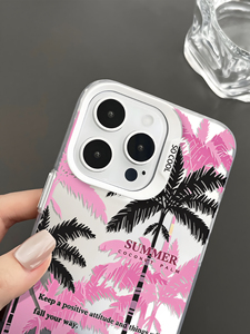 Cover per iPhone 17 16 15 <span class=keywords><strong>Pro</strong></span> Max <span class=keywords><strong>14</strong></span> 13 <span class=keywords><strong>Pro</strong></span> Max con Palma Rosa e Nera, Trasparente Antiurto, Custodia Estiva - Product Image 6