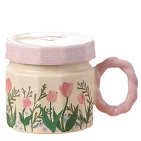 Tasse à café et soucoupe en céramique à fleurs de haute qualité, ensemble de tasse et soucoupe à fleurs mignonnes, cadeau, tasse à café