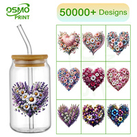 Nouvelles Transferts UV OSMO Personnalisés 3" 4" Motifs Cœur et Fleur pour Gobelets et Tumblers en Plastique Étanche