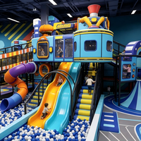 HELLO CAT Nouveau Projet de Terrain de Jeux Intérieur Tout-en-un : Parcours d'Obstacles Ninja, Parc de Trampolines, Toboggan et Piscine à Balles