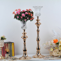 Vase à fleurs en métal doré de luxe, support en verre, haute qualité, durable, centre de table de mariage, grand porte-bougie, décoration de table de fête