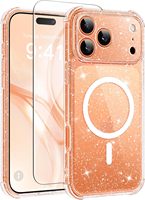 Coque TPU transparente antichoc BERFY pour 17 Pro Max avec paillettes, protection anti-jaunissement et protection d'écran, 3 lentilles de caméra diamantées