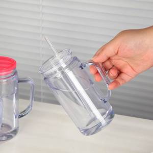 Vasos de Plástico Acrílico de Doble Pared de 12oz/16oz/20oz, Libres de BPA, con Asa, Pre-perforados, Transparentes con Purpurina, Tipo Bola de Nieve para Cerveza - Product Image 2