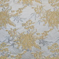 Kain Brokat Jacquard Tenun Metalik Emas Mewah Berkilau 3D Motif Bunga Poliester Kepadatan Tinggi YY untuk Pakaian & Gaun