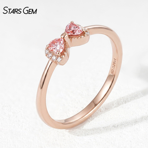 แหวนเพชรรูปหัวใจสีชมพูโรสโกลด์ Starsgem ประดับเพชรรอบด้าน สไตล์โบว์น่ารักสำหรับผู้หญิง - Product Image 2