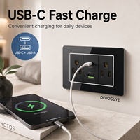 Enchufe de Pared Inteligente con 3 Tomas de Corriente USB Tipo C de 20W con Carga Rápida, Estándar Americano y Tailandés, Cristal Templado, 3A, para México