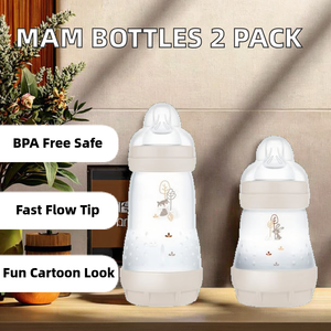 Bouteilles <span class=keywords><strong>MAM</strong></span> Easy Active |   Dessin animé |   Silicone sans BPA |   Lot de 2 (2 x 330 ml) |   Tétines Fast Flow Taille 3 |   Accessoires pour bébés |   Beige - Product Image 2