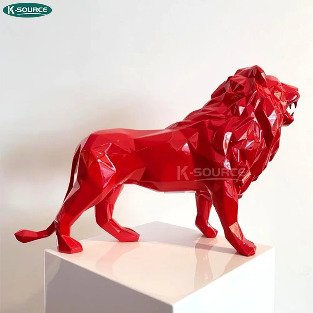 家の装飾動物樹脂彫刻グラスファイバー樹脂幾何学ライオン像