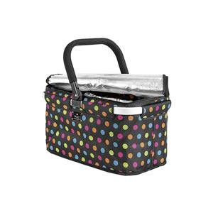 Falko Thermo Shopping Basket <b>Cooler</b> <b>Box</b> With Colorful Dots Pattern And Insulated Lining For Picnic And Outdoor Use - Product Image 1