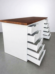 Solid Wood Top <b>Home</b> <b>Office</b> <b>Desk</b> with 10 Drawers <b>White</b> Pedestal Writing <b>Desk</b> Modern Computer <b>Desk</b> Study Table Large Workstation - Product Image 4
