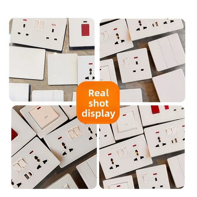 UK Standard White Ultra-Thin Tempered Glass Switch Panel Double Chain 13A Multi-Function USB+C Wall Socket ABS Cross-Border
