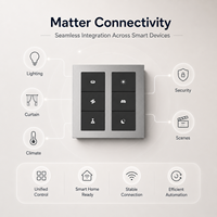 Interrupteur intelligent Matter à écran tactile, passerelle Zigbee pour maison connectée, contrôle par application, domotique, affichage intelligent, matériau PC en verre, 6 interrupteurs