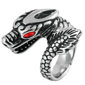 Bague tête de dragon yunnique en or avec yeux rouges, bijoux punk pour homme, style zodiaque animal - Product Image 5
