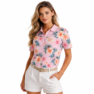 <b>Womens</b> <b>Tropical</b> Floral Breathable Quick Dry Golf Tennis Lightweight Summer Casual Hawaiian Print Polo <b>shirts</b> Custom Logo - Product Image 1