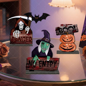 Nueva decoración de Halloween, artesanía de madera, adorno de escritorio, calabaza, bruja, adorno de madera para Halloween, suministros de decoración para fiesta en casa - Product Image 1