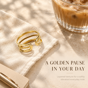 Fashion <b>Women</b> Geometric Textured Finger <b>Ring</b> Gold‑Plated Double Layer Bead‑Striped Inner Band <b>Stainless</b> <b>Steel</b> - Product Image 5