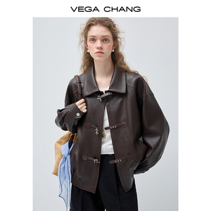 VEGA CHANG 2026 Nuova Collezione Giacca Marrone Scuro Oversize Stile Retrò con Risvolto per Donna, Abbigliamento Primaverile - Product Image 5
