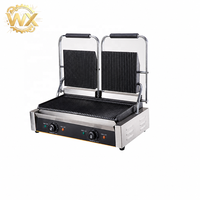 Grille-pain électrique professionnel robuste en acier inoxydable 1800W pour panini, pains et hot-dogs, idéal pour les stands de restauration rapide