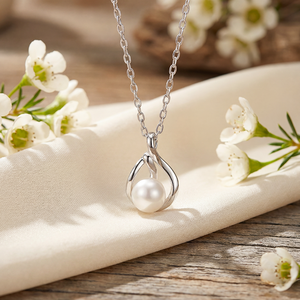 Elegante Collar con Colgante de Perla de Agua Dulce en Plata de Ley S925 con Diseño Curvo y Elegante, Delicado Regalo de Joyería con Perla para Mujer - Product Image 2