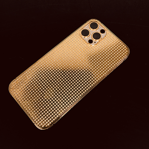 Pour <span class=keywords><strong>iPhone</strong></span> <span class=keywords><strong>11</strong></span>, 12, 13 et 14 Series, boîtier de téléphone portable de luxe plaqué or 24 carats avec cadre doré entièrement serti - Product Image 6