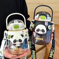 Botella de Agua Infantil de Gran Capacidad con Diseño de Panda, 820 ml, Tapa Elástica y Pajita
