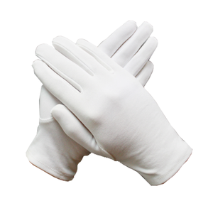 Guantes de algodón blanco con banda de marcha uniforme Premium personalizados guantes de pulido de limpieza de joyería de microfibra blanca - Product Image 1