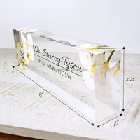 Plaque de nom personnalisée pour bureau, Plaques de nom personnalisées pour bureaux Design floral sur verre acrylique transparent