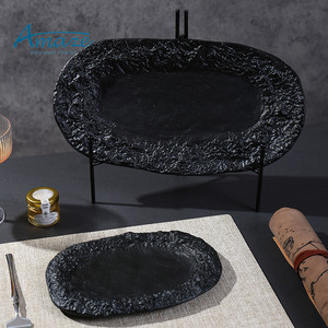 Precio barato al por mayor logotipo personalizado vajilla <span class=keywords><strong>tapas</strong></span> sushi platos conjunto vajilla unglaze negro cerámica restaurante plato - Product Image 2