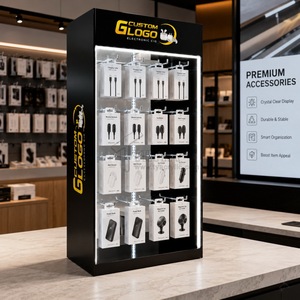 Support d'affichage de chargeur de téléphone portable en acrylique pour bureau, avec lumière LED et porte verrouillable, pour accessoires de téléphonie mobile - Idéal pour les magasins de détail - Product Image 1