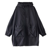 Nouvelle Collection Automne 2026 – Manteau Coréen Chic et Décontracté pour Femme, Taille Unique, Coupe Ample, Mi-long, à Capuche, avec Grandes Poches Plaquées et Fermeture Éclair