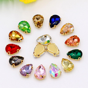 Cristales de imitación en forma de lágrima con base dorada para bolsos y accesorios de ropa, 16 facetas, cristales sueltos en forma de gota. - Product Image 1