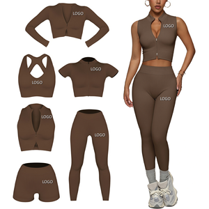 <span class=keywords><strong>Ensemble</strong></span> de yoga sans couture 5 pièces avec logo personnalisé, <span class=keywords><strong>ensemble</strong></span> de vêtements de sport pour femmes, veste d'entraînement à manches courtes, <span class=keywords><strong>ensemble</strong></span> de 6 pièces, tenue de yoga sportive - Product Image 1