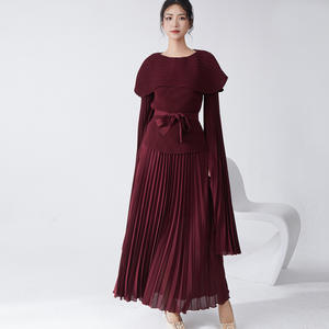 Fashionable Pleated Dress Two-piece Set High-end <b>Top</b> + Long <b>Swing</b> Skirt Suit Dress Skirt a Complete Set - Product Image 1