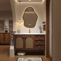 Meuble-lavabo mural flottant de luxe moderne de 60 pouces en contreplaqué avec miroir intelligent anti-buée et plan de travail