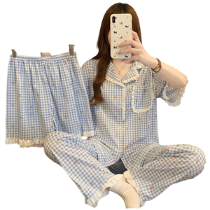 Pijamas de Primavera y Verano Transpirables con Estampado de Cerezas Dulces, Conjunto de Tres Piezas de Manga Corta para Mujer, Ropa de Dormir al por Mayor - Product Image 2