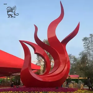 BLVE Outdoor Decoration Large Modern Abstract Fire Phoenix Stainless Steel Sculpture Red Flame Metal Statue