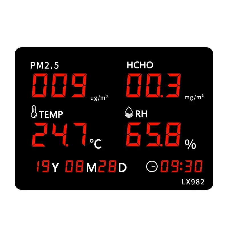 Calendario perpetuo della temperatura del display a LED di vendita calda per rilevare la formaldeide e il monitor della qualità dell'aria interna PM2.5 HCHO