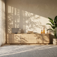 Meuble TV moderne en bois massif chêne blanc pour salon, minimaliste, fait main, écologique, style mid-century, durable, avec rangement
