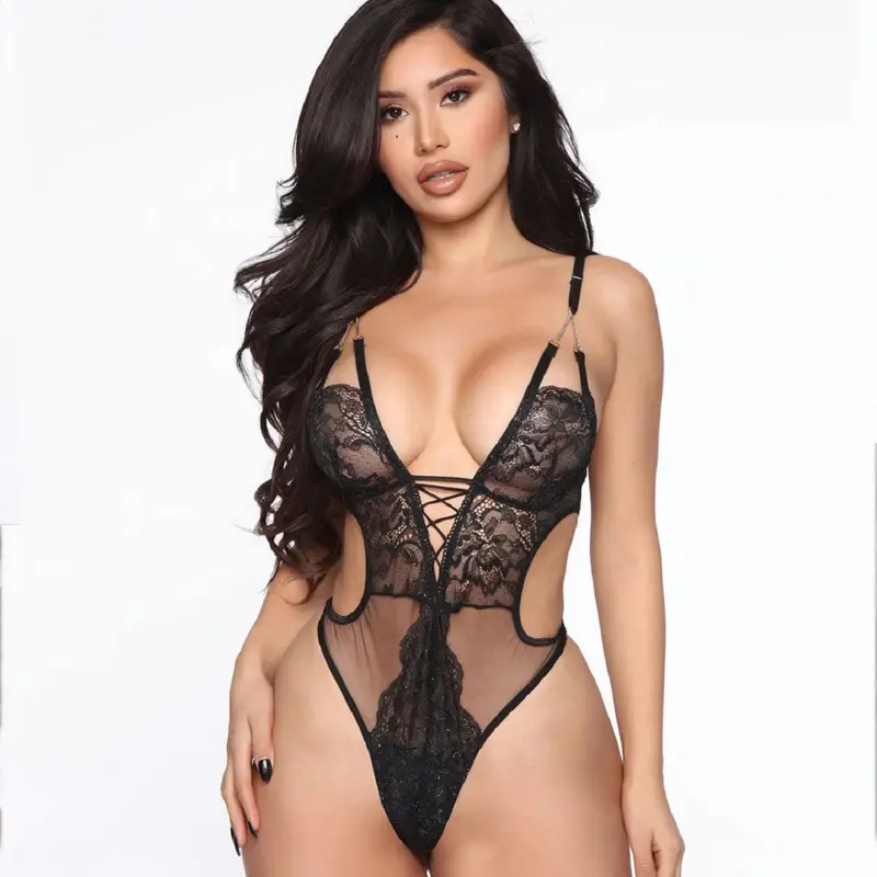 Ropa interior erótica para mujer, lencería Sexy transparente de una pieza de encaje, conjunto Sexy, venta al por mayor