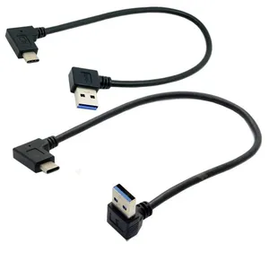 USB3.1 מפעל מסוג C ל-USB3.0 זכר 90 מעלות זווית ישרה כפוף כבל מתאם קצר 30 ס""מ