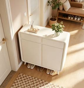 Armoire de rangement moderne en plastique blanc avec deux portes et tiroirs, style scandinave, meubles pour la maison, pour le salon ou le bureau - Product Image 3