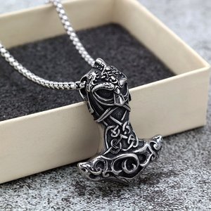 Yunnique-collar con colgante de martillo de Thor vikingo de acero inoxidable Retro nórdico para hombre, joyería de regalo - Product Image 1