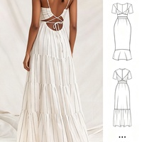 Robe longue maxi rayée bohème pour femme, col en V, dos ouvert, à lacets, à volants, décontractée, pour les vacances et la plage, taille personnalisée OEM