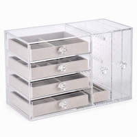 Organisateur de bijoux en acrylique transparent avec 4 tiroirs et compartiment perforé pour la vanité, la boutique et le rangement de la salle de maquillage