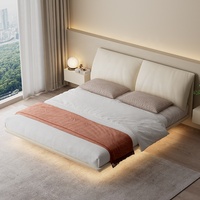 Cadre de lit plateforme en cuir de luxe, bois massif, moderne, capitonné, lits flottants pour tailles King, Queen, Double, ensembles de chambre à coucher doux