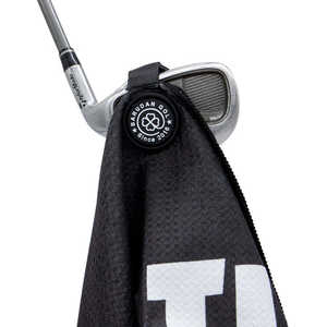 Serviette de golf en microfibre noire avec logo personnalisé, badge brodé, personnalisable OEM ODM, séchage rapide, cadeau - Product Image 1