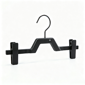 Gancio appendiabiti in plastica resistente e regolabile con bracci scorrevoli, clip di fissaggio e ponte angolato per gonne, pantaloni, jeans e abiti - Product Image 1