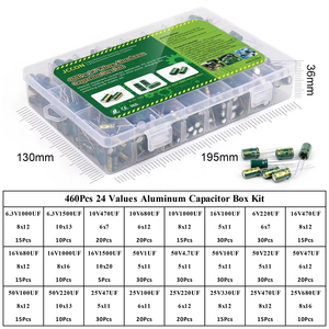 Kit de surtido de condensadores electrolíticos de aluminio radiales de alta frecuencia, color verde, 460 Uds., 24 valores, 0,1 μF-1000 μF (6,3 V-50 V), con caja - Product Image 3